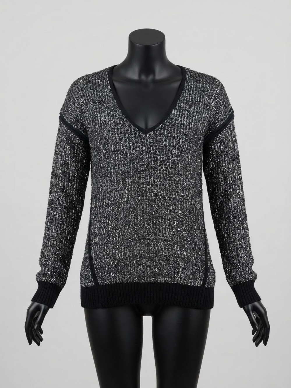 Dkny Black Marled V-Neck Sweater